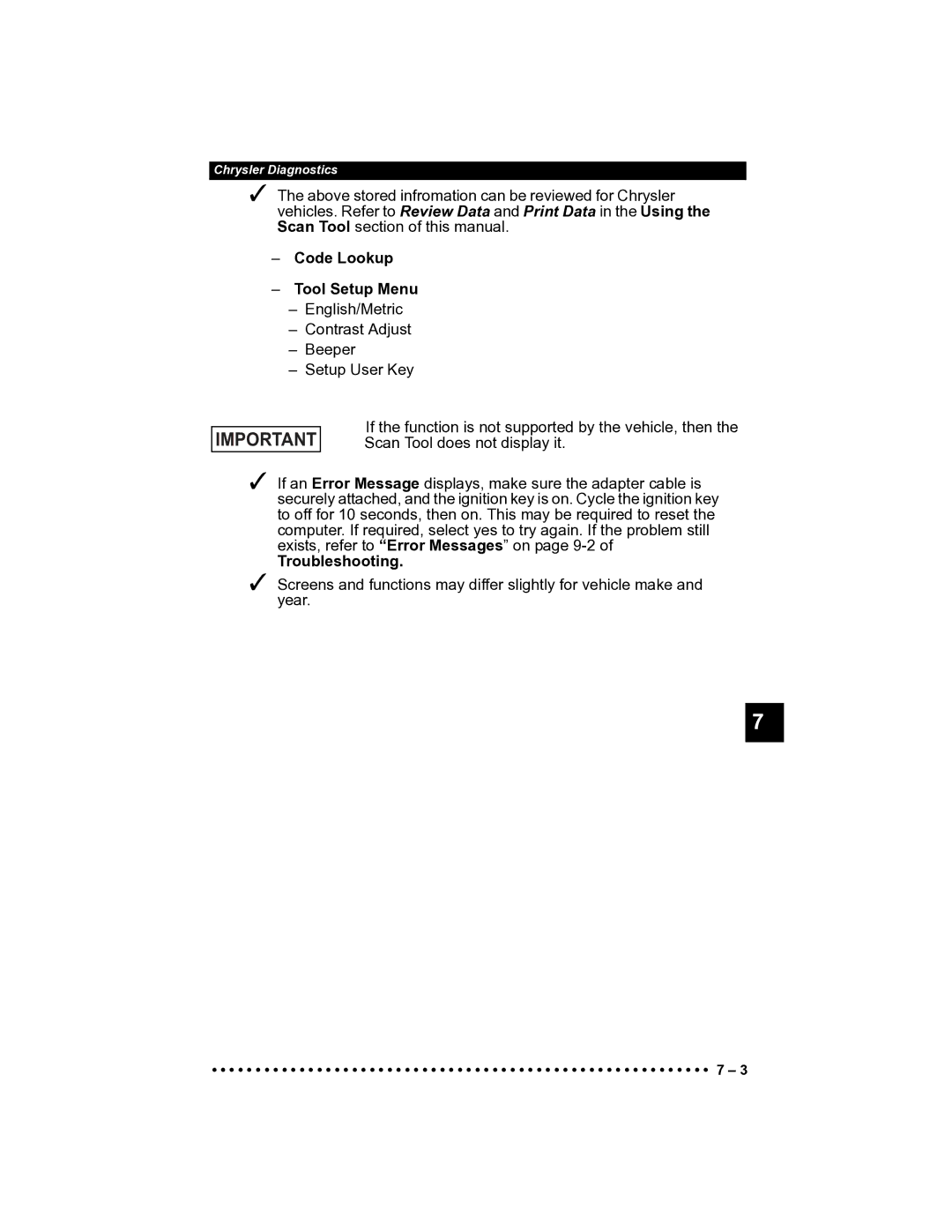 Actron CP9185 manual Code Lookup Tool Setup Menu, Troubleshooting 