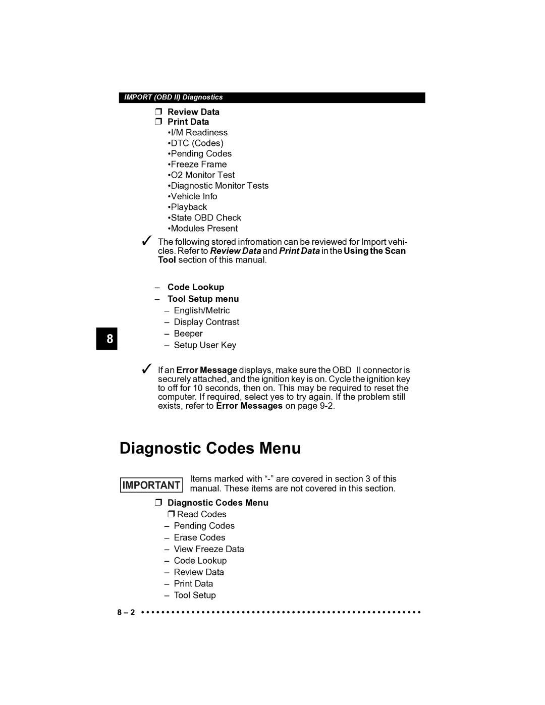 Actron CP9185 manual Exists, refer to Error Messages on 