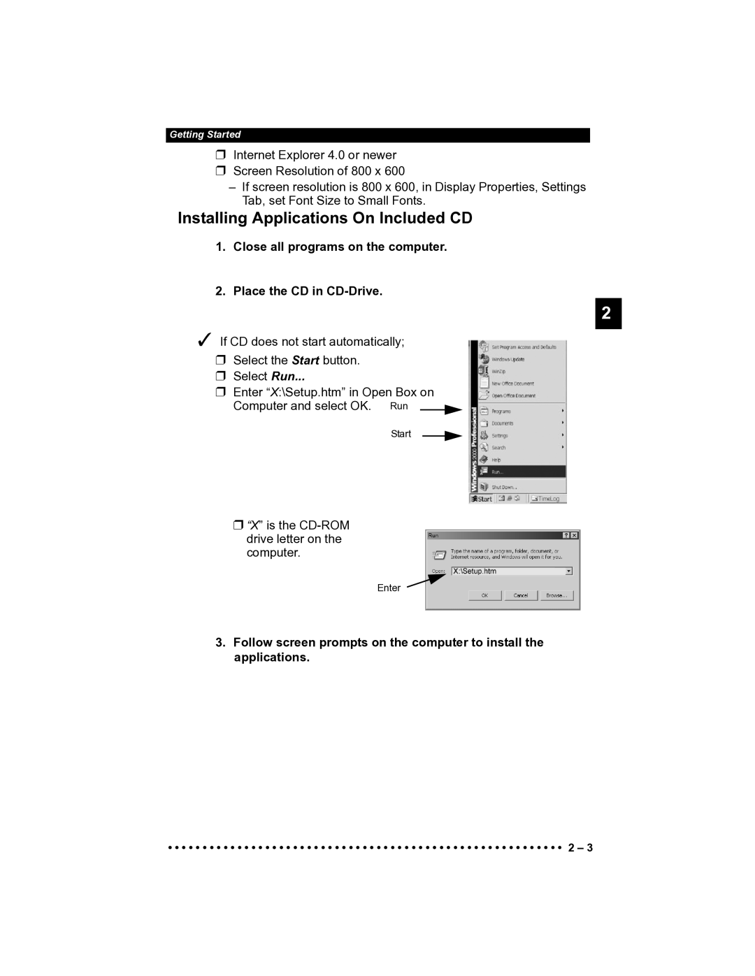 Actron CP9185 manual Installing Applications On Included CD, Close all programs on the computer Place the CD in CD-Drive 