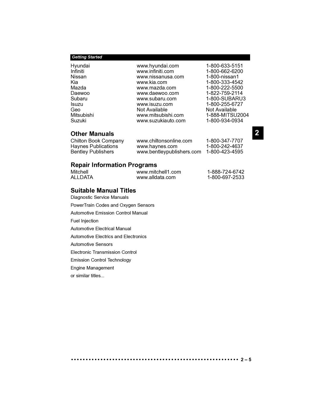 Actron CP9185 manual Other Manuals, Repair Information Programs, Suitable Manual Titles 