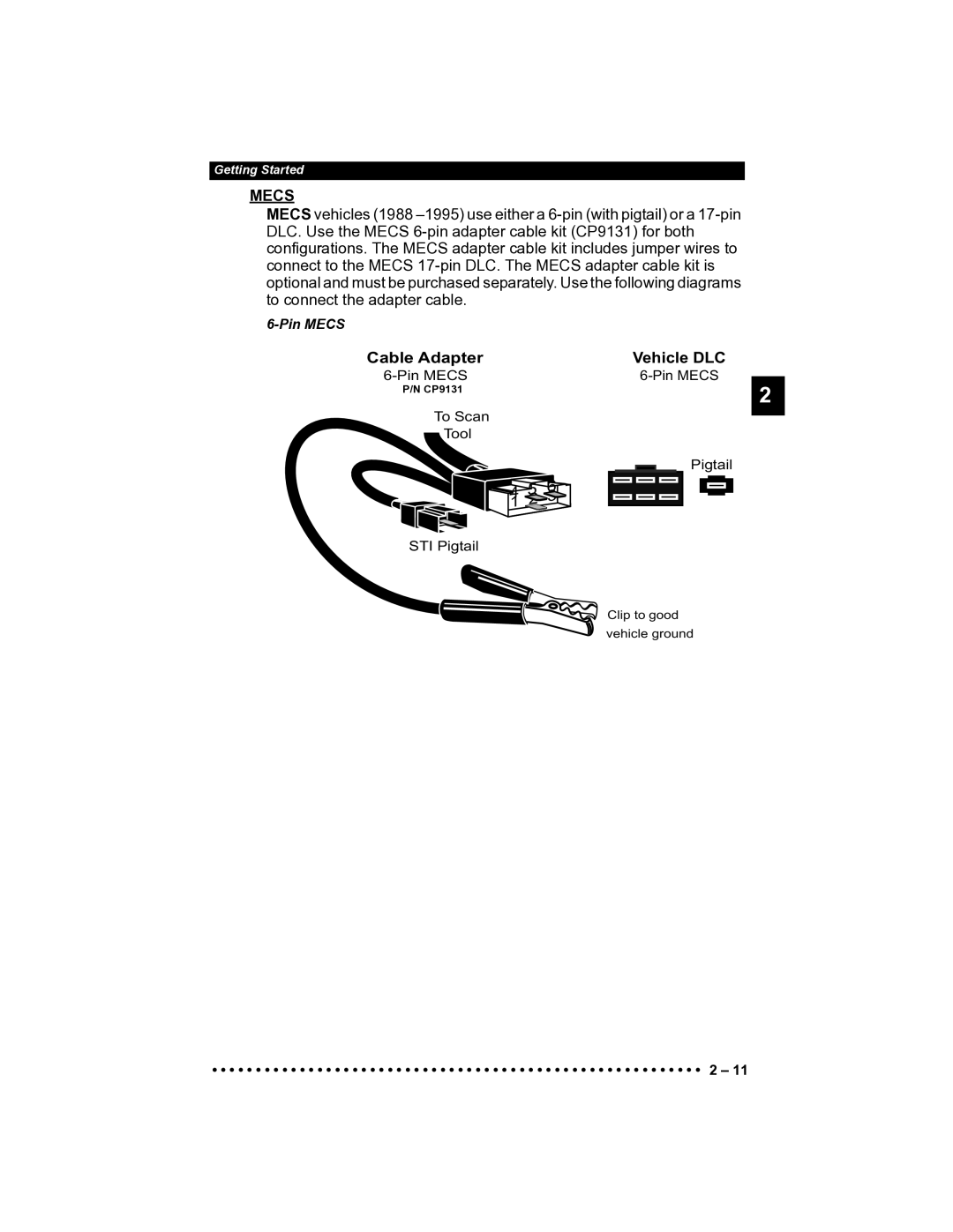 Actron CP9185 manual Mecs, Cable Adapter Vehicle DLC 