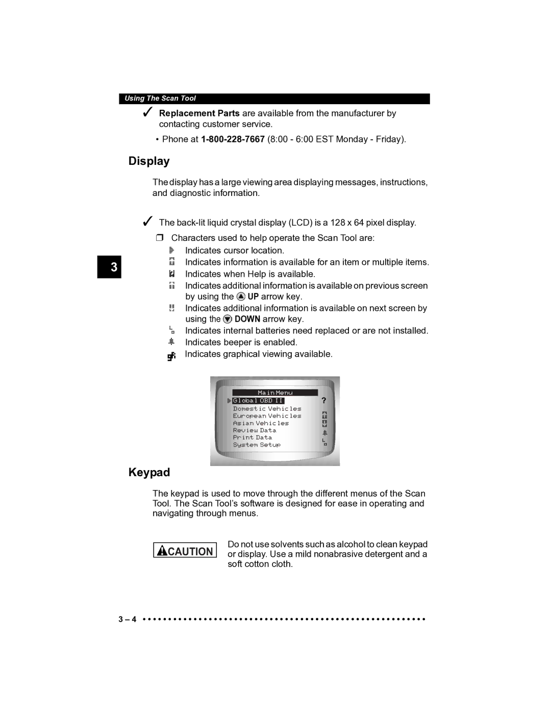 Actron CP9185 manual Display, Keypad 