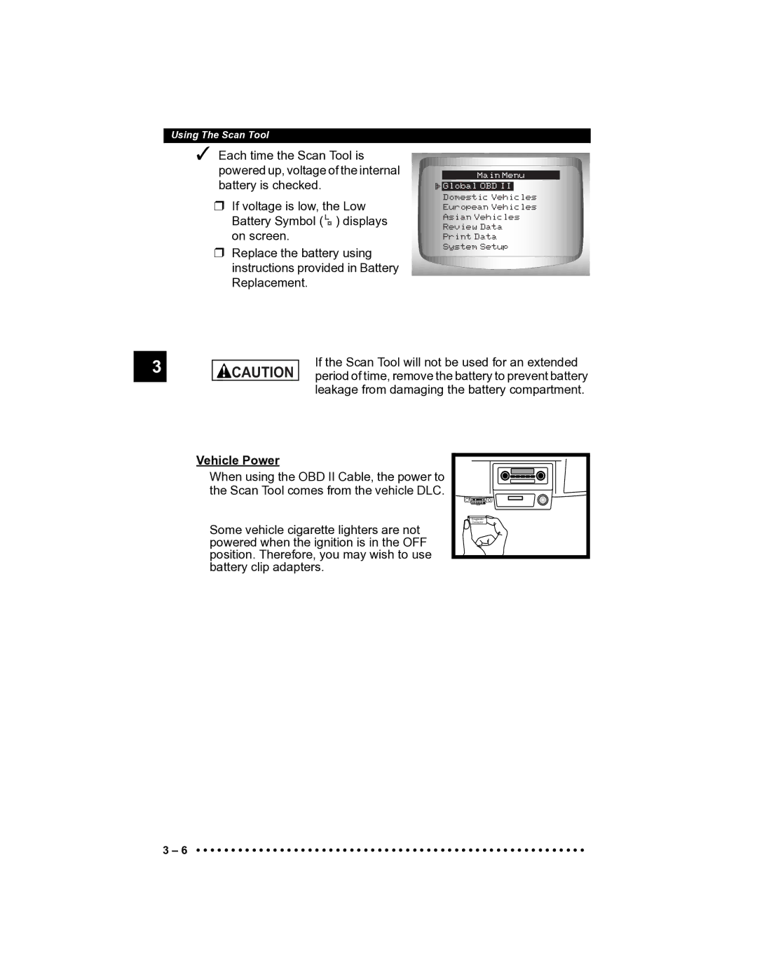 Actron CP9185 manual Vehicle Power 