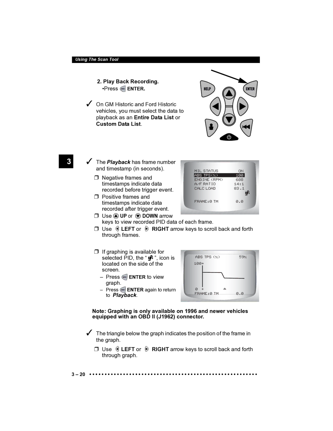 Actron CP9185 manual Play Back Recording. Press Enter 