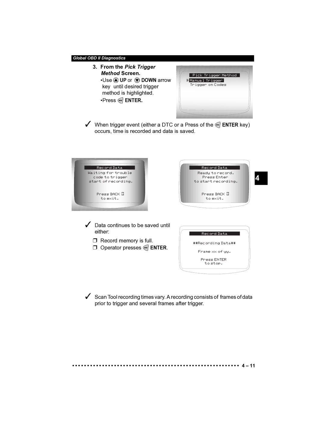 Actron CP9185 manual From the Pick Trigger Method Screen 