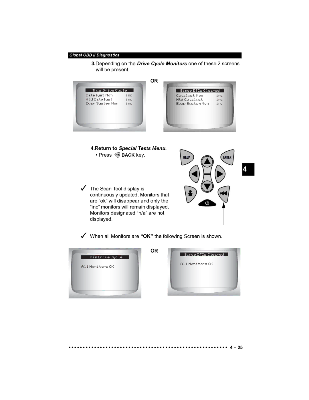 Actron CP9185 manual Return to Special Tests Menu 