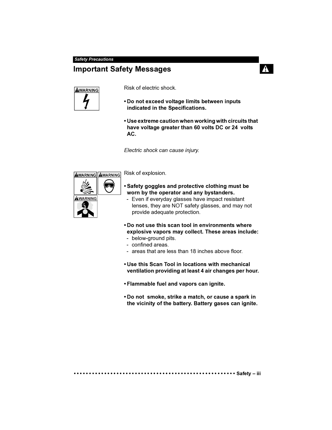 Actron CP9185 manual Important Safety Messages 