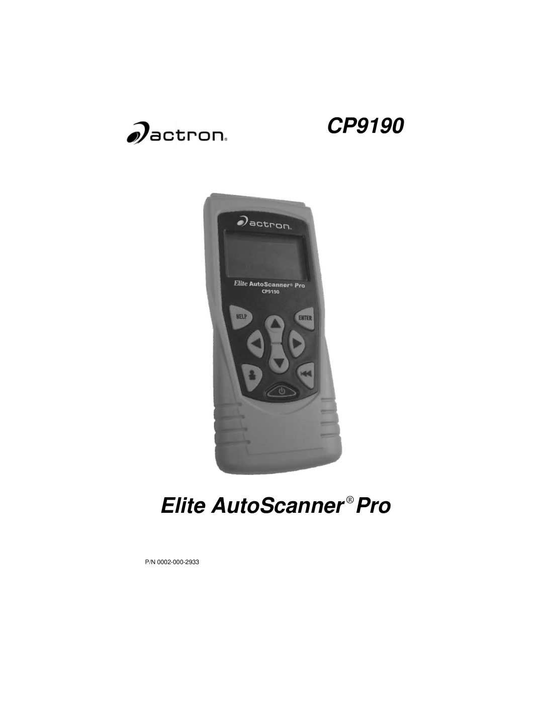 Actron manual CP9190 Elite AutoScanner Pro 