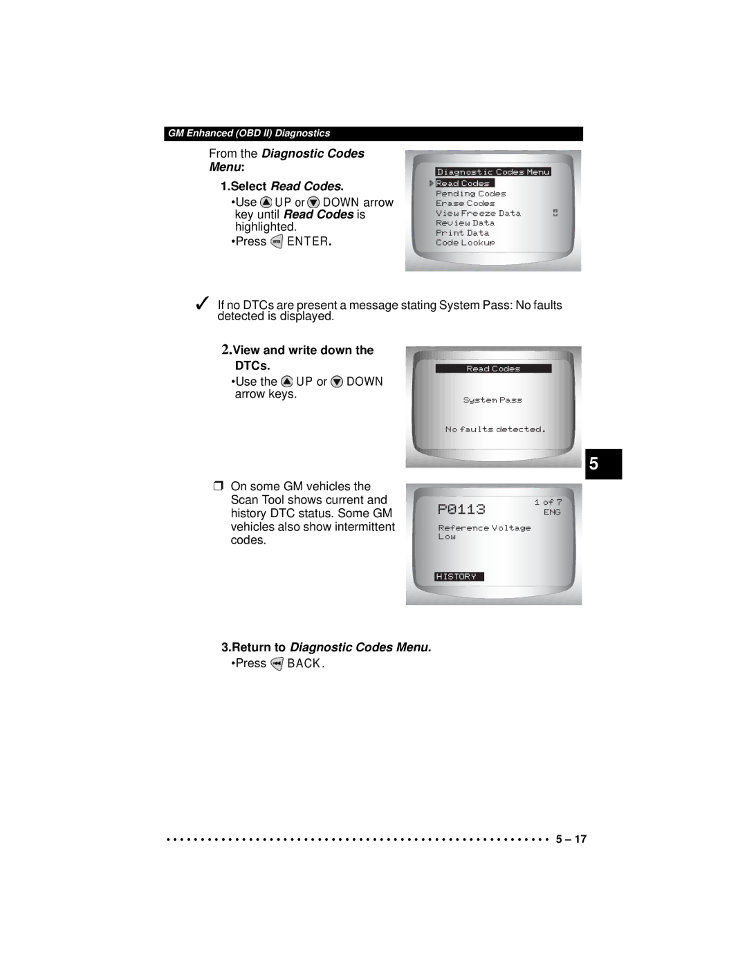 Actron CP9190 manual From the Diagnostic Codes Menu, View and write down the DTCs 