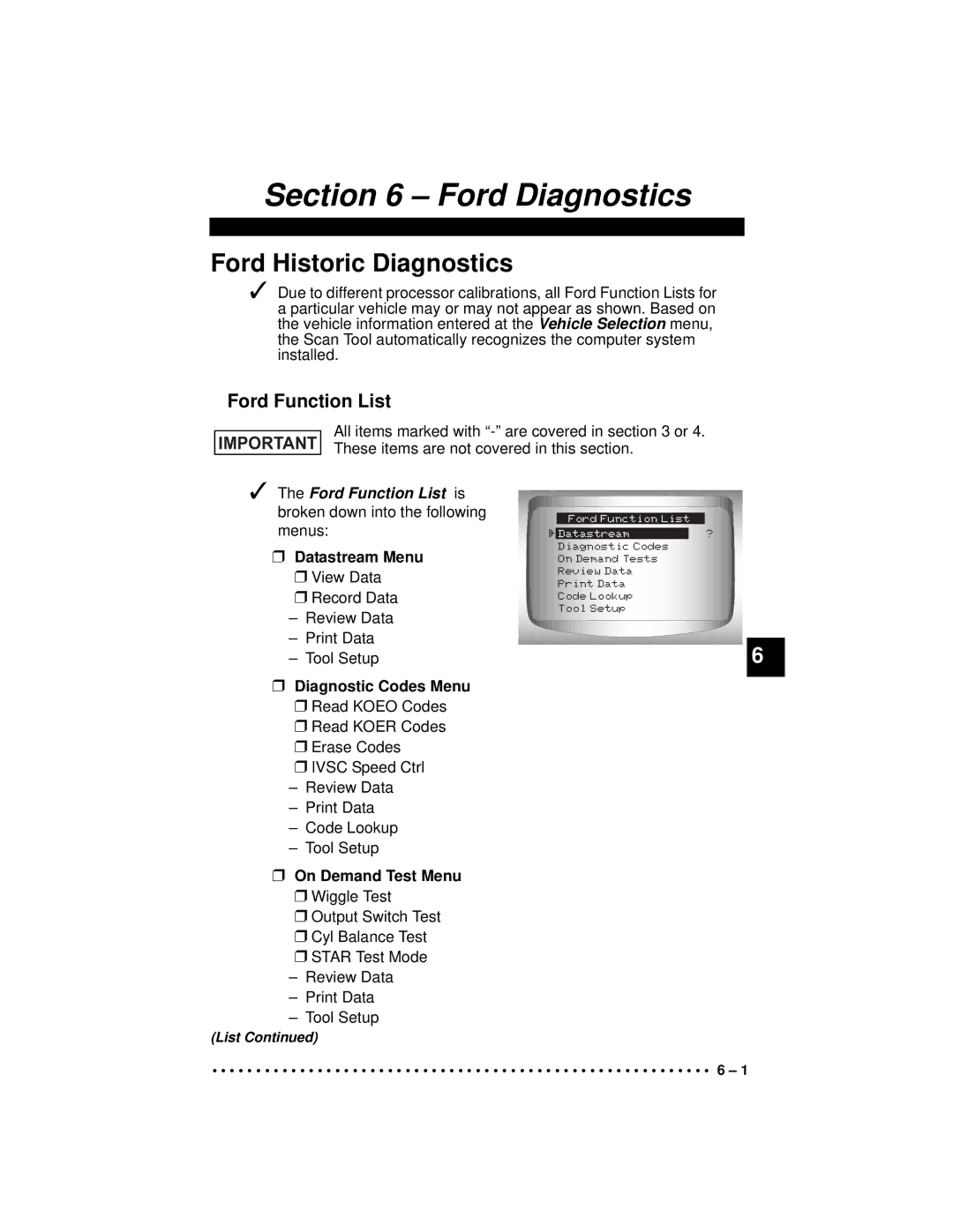 Actron CP9190 manual Ford Function List is, On Demand Test Menu 