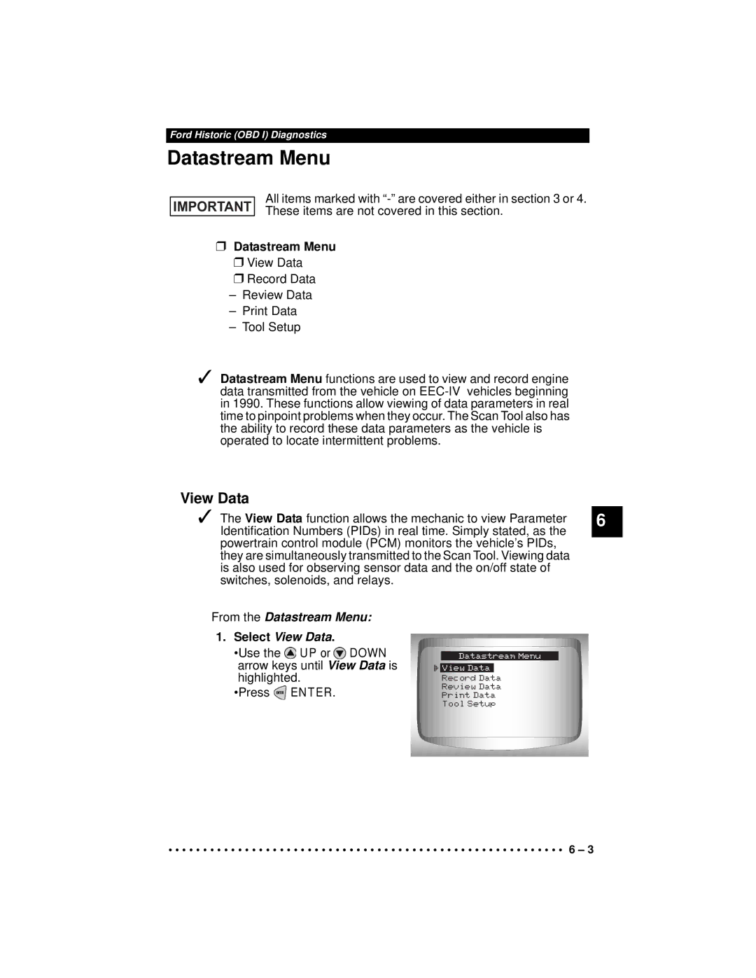 Actron CP9190 manual From the Datastream Menu Select View Data 