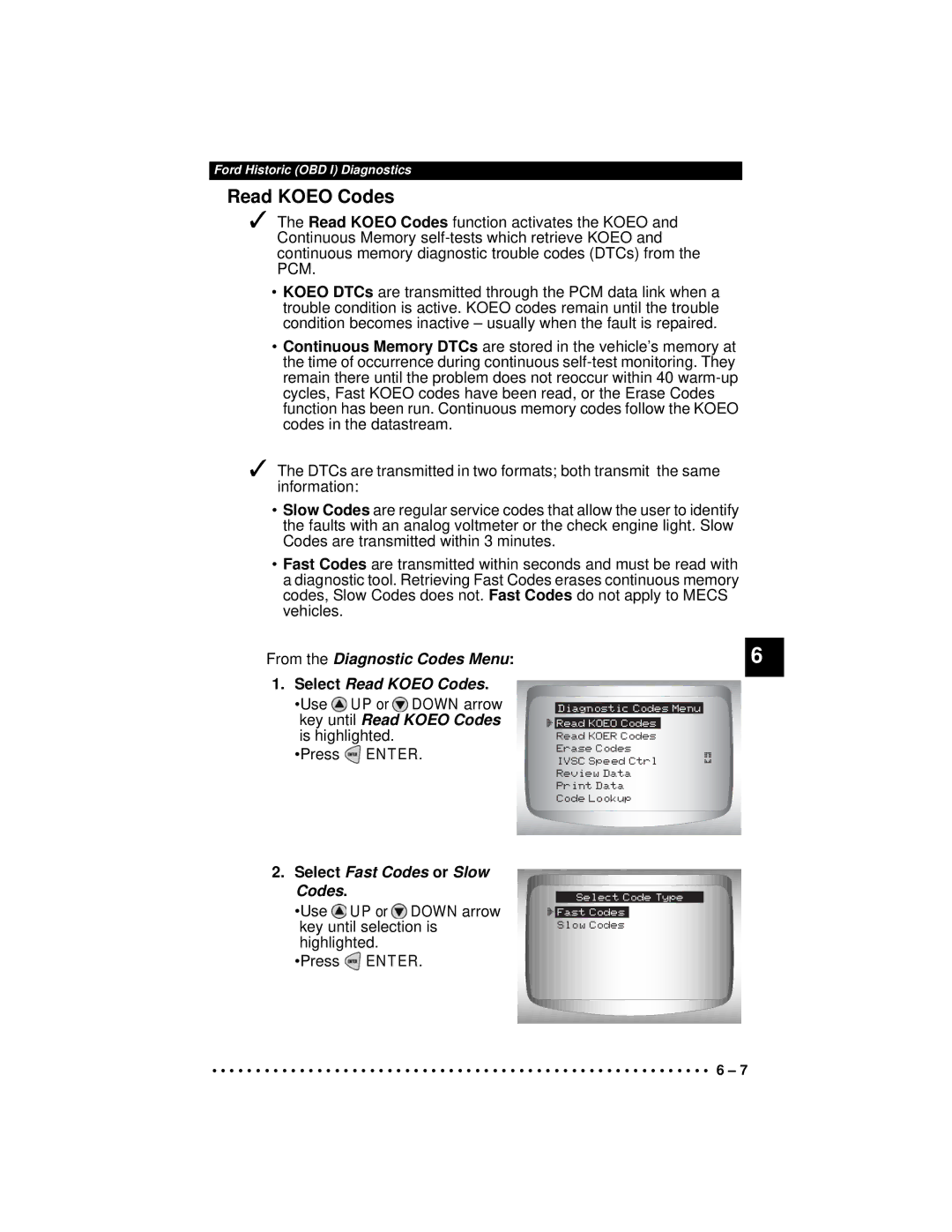 Actron CP9190 Read Koeo Codes, Select Fast Codes or Slow Codes, Use UP or Down arrow key until selection is highlighted 