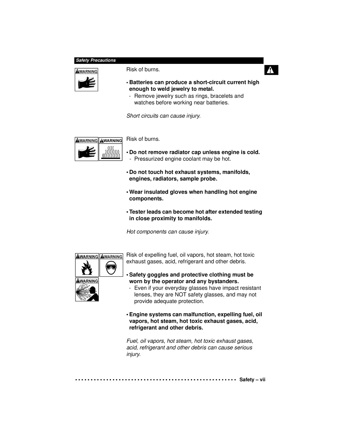 Actron CP9190 manual Short circuits can cause injury 