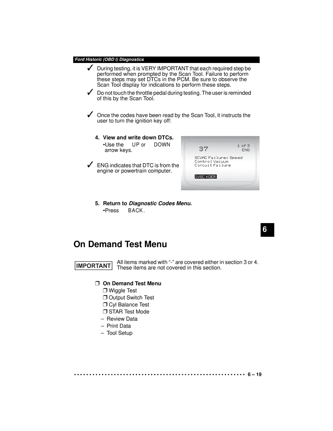 Actron CP9190 manual 37 ENG, View and write down DTCs. Use the UP or Down arrow keys 