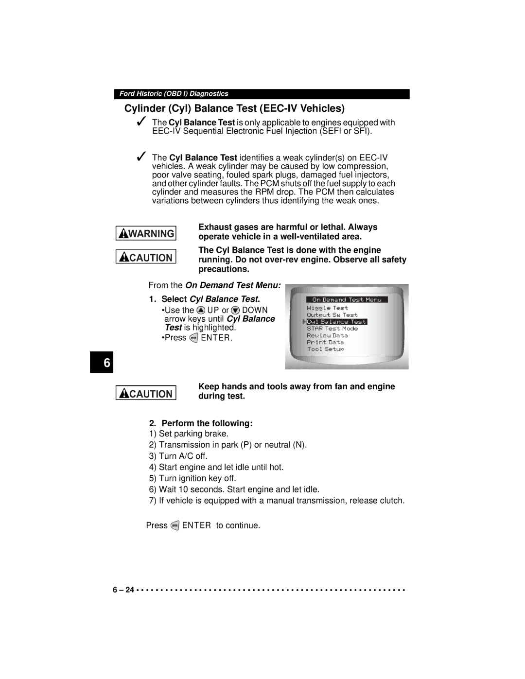 Actron CP9190 manual Cylinder Cyl Balance Test EEC-IV Vehicles 