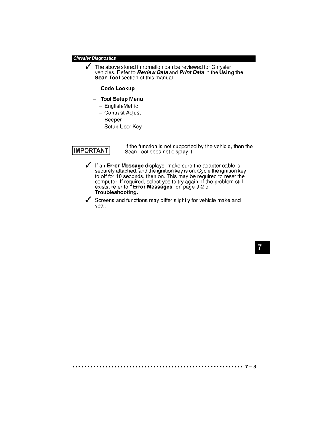 Actron CP9190 manual Code Lookup Tool Setup Menu, Troubleshooting 