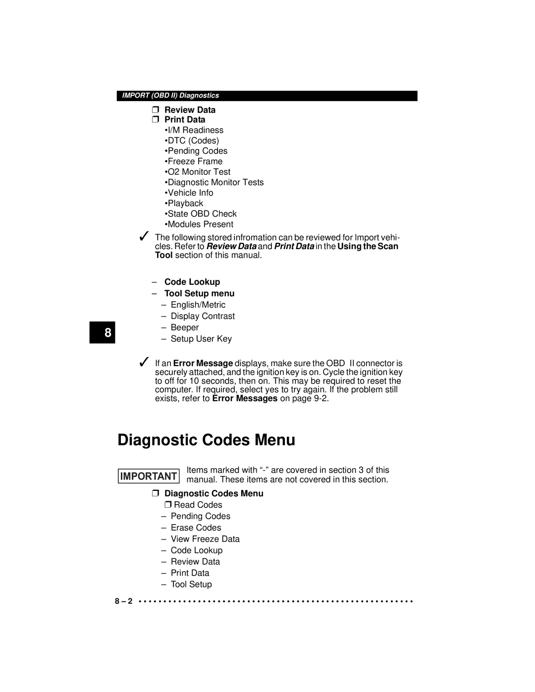 Actron CP9190 manual Exists, refer to Error Messages on 