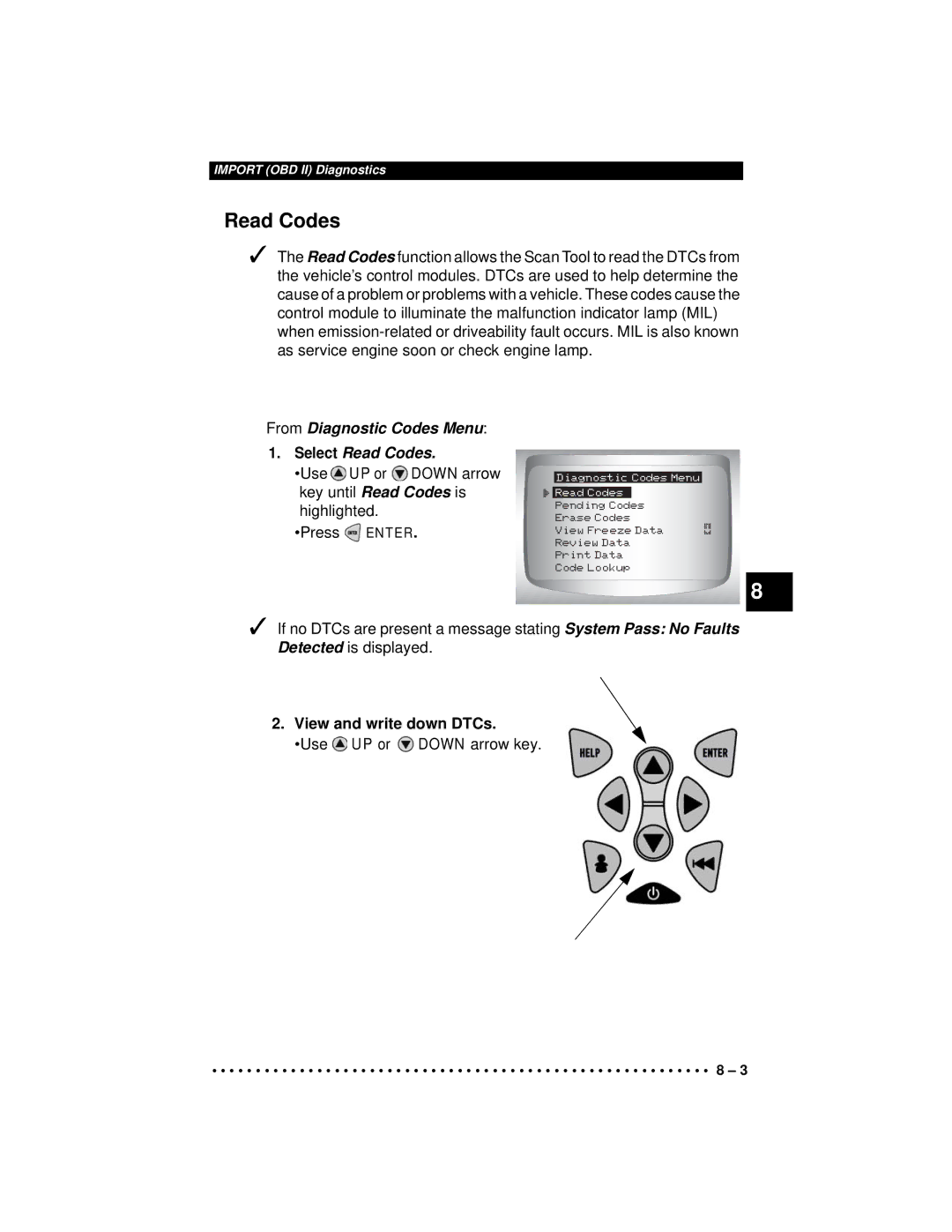 Actron CP9190 manual Use UP or Down arrow key 