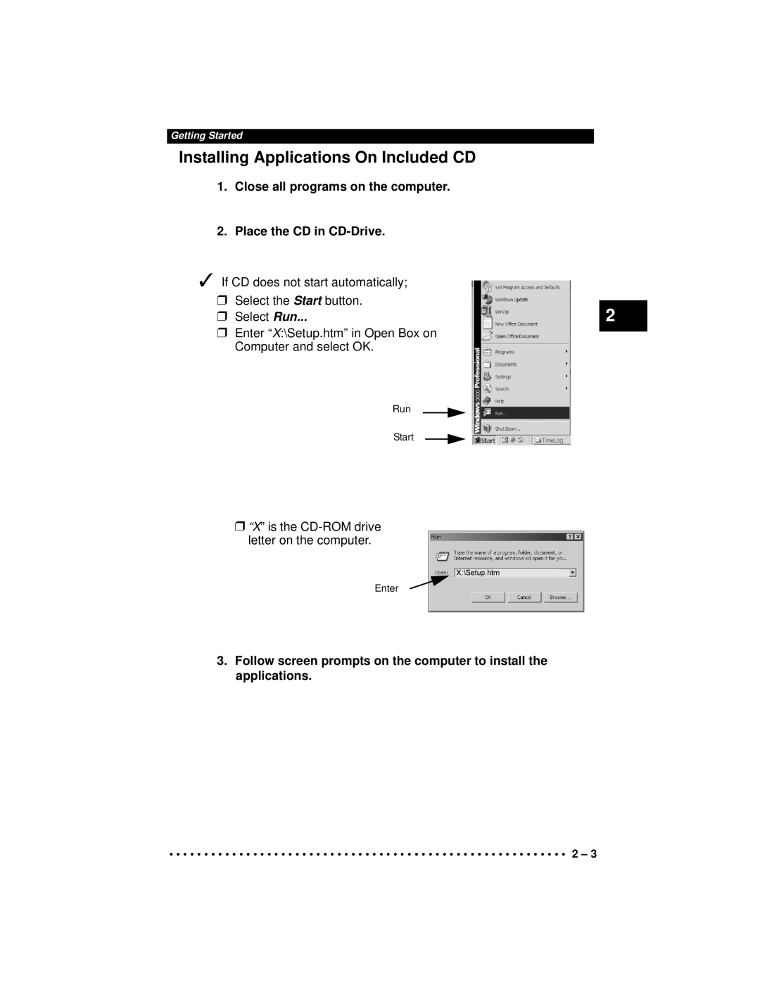 Actron CP9190 manual Installing Applications On Included CD, Close all programs on the computer Place the CD in CD-Drive 