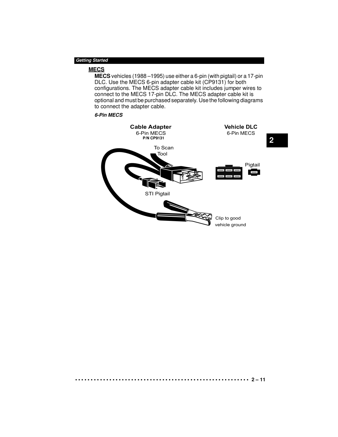 Actron CP9190 manual Mecs, Cable Adapter Vehicle DLC 