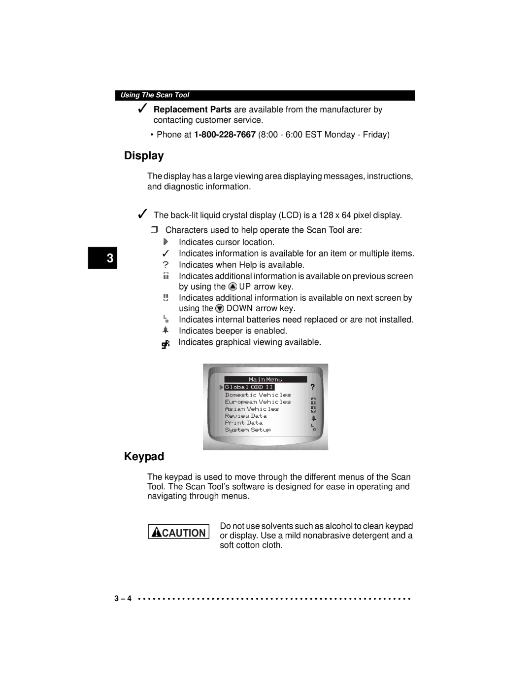 Actron CP9190 manual Display, Keypad 