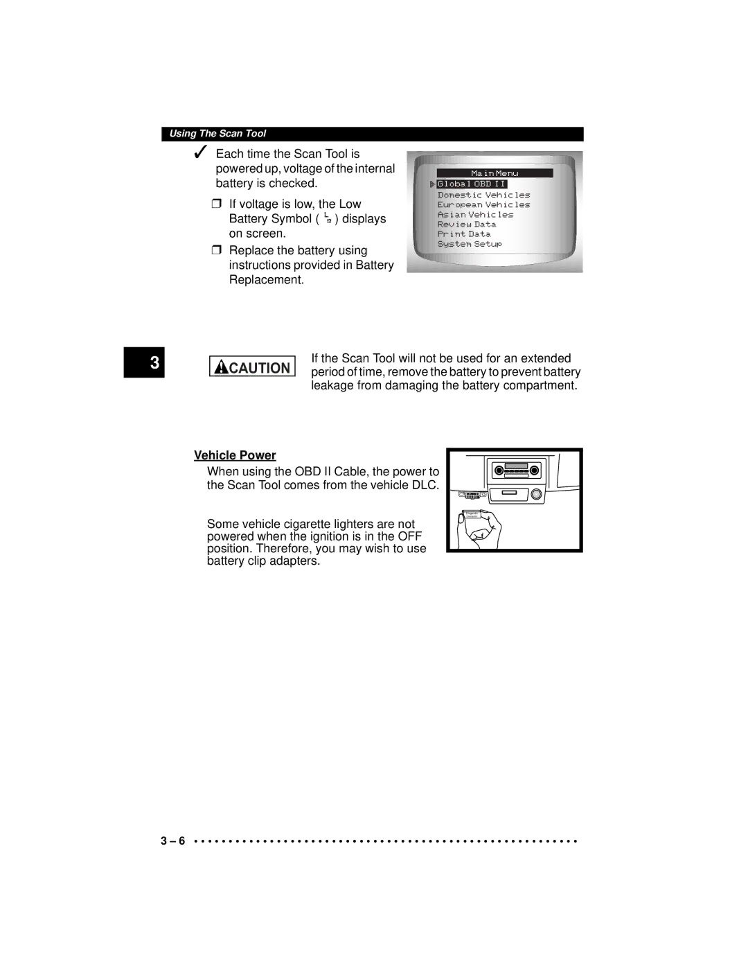 Actron CP9190 manual Vehicle Power 