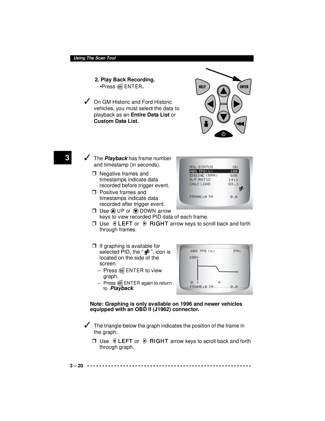 Actron CP9190 manual Play Back Recording, Down arrow 