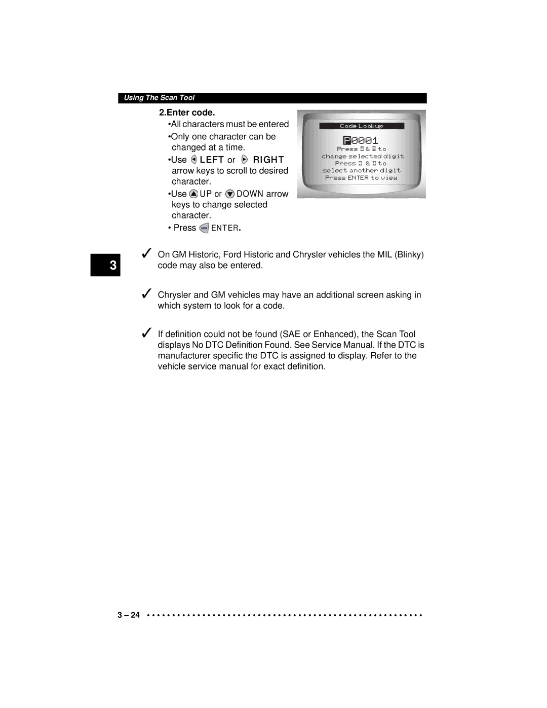 Actron CP9190 manual P0001, Enter code 