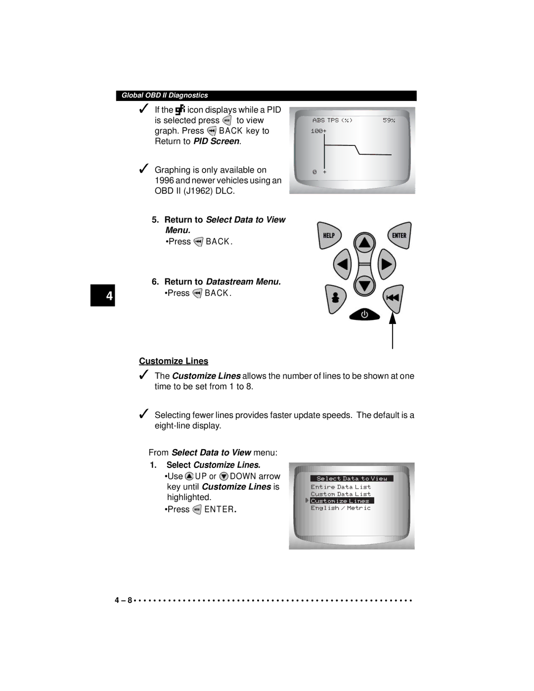 Actron CP9190 manual Customize Lines 