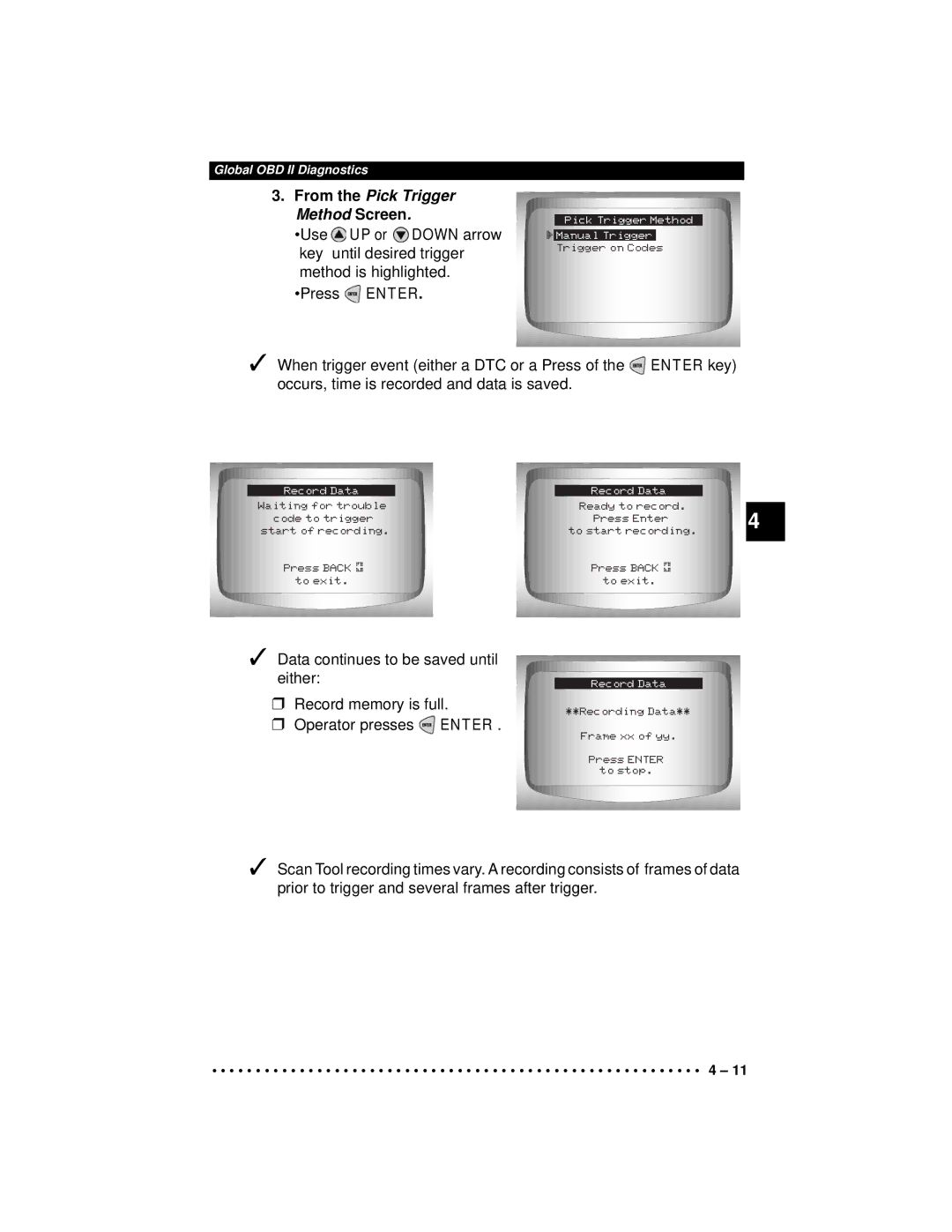 Actron CP9190 manual From the Pick Trigger Method Screen 