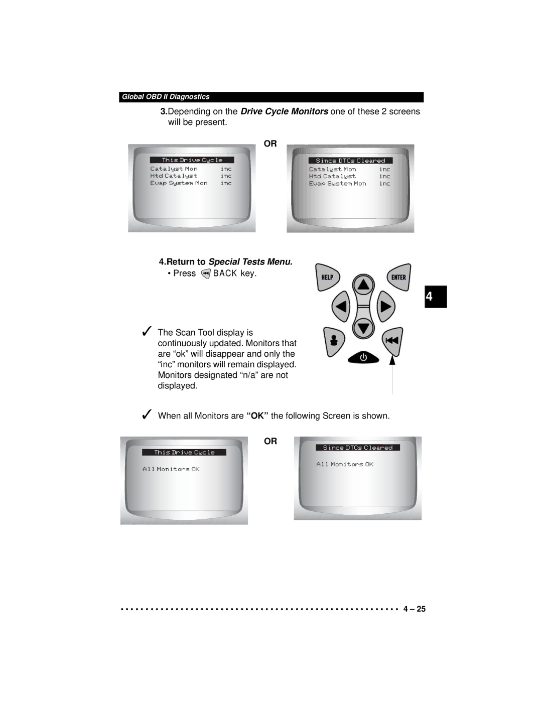 Actron CP9190 manual Return to Special Tests Menu 