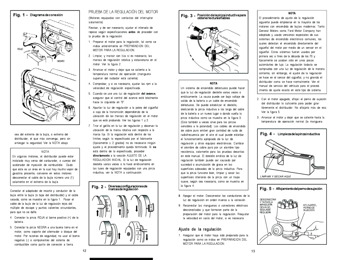 Actron Inductive Timing Light service manual Prueba DE LA Regulación DEL Motor, Ajuste de la regulación, Nota 