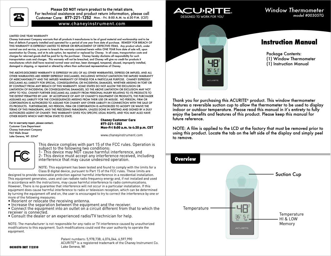 Acu-Rite 00305TG manual 