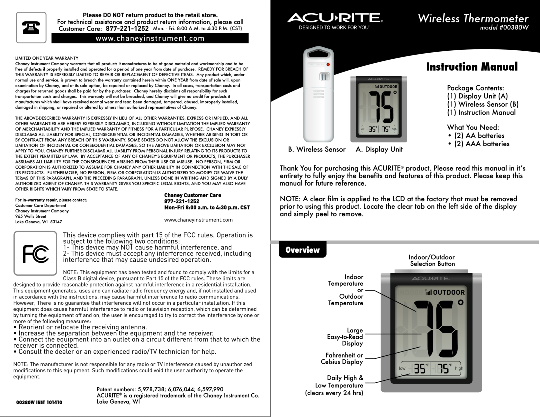 Acu-Rite 00380W manual 