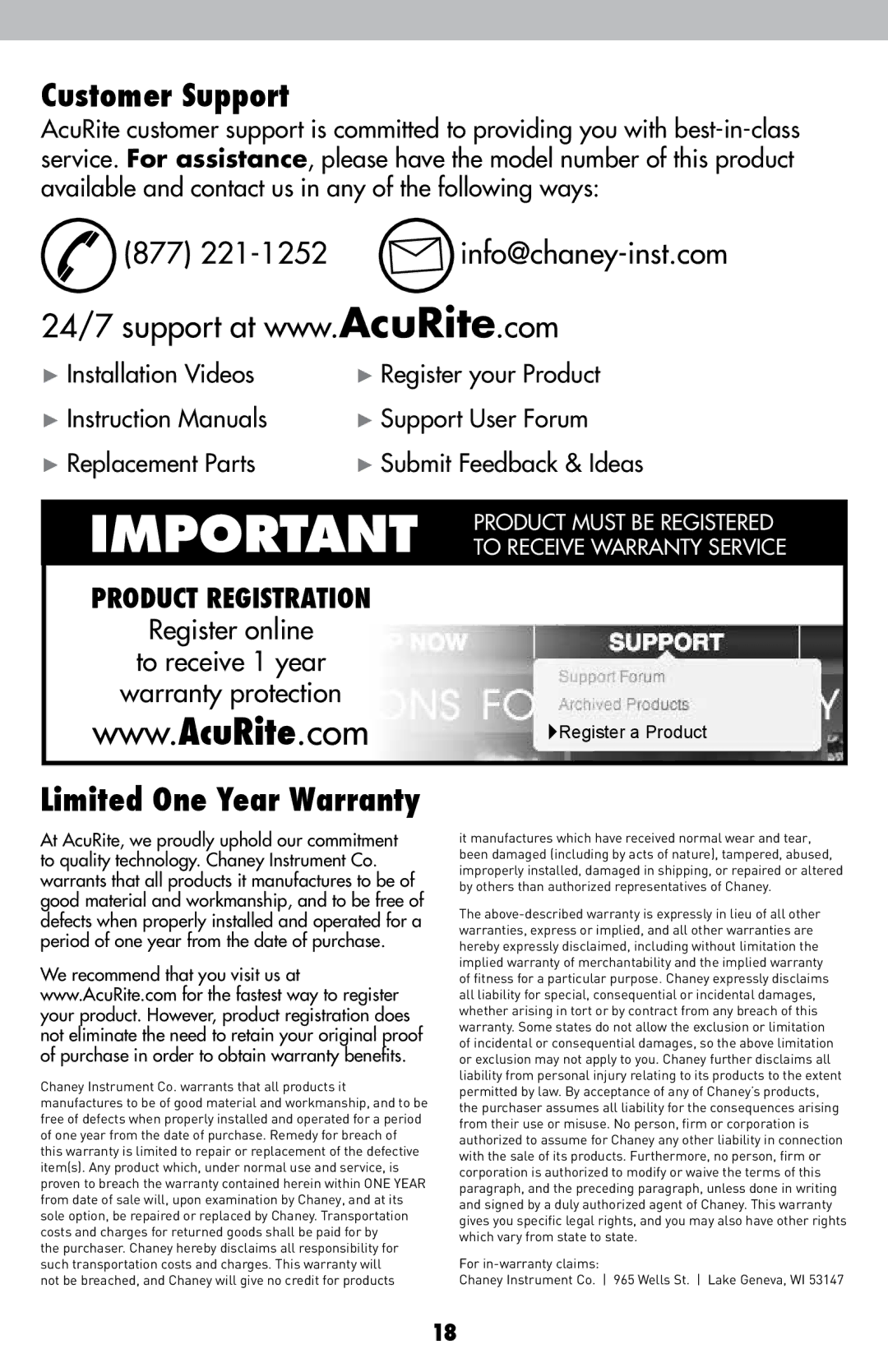 Acu-Rite 00439DI instruction manual Customer Support, Limited One Year Warranty 