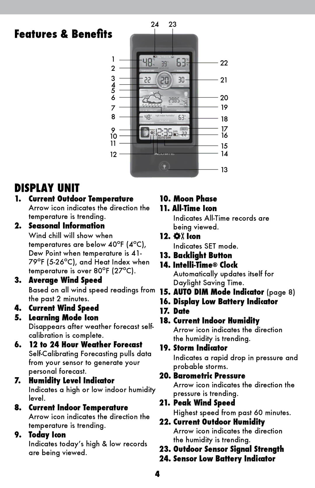 Acu-Rite 00439DI Current Outdoor Temperature, Seasonal Information, Average Wind Speed, 12 to 24 Hour Weather Forecast 