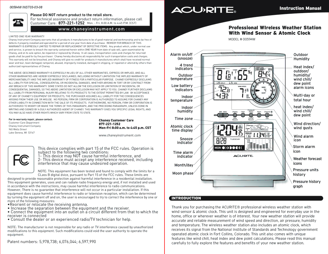 Acu-Rite 00594W instruction manual Introduction 