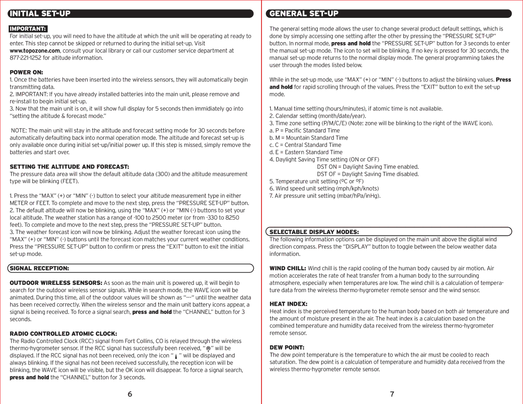 Acu-Rite 00594W instruction manual Initial SET-UP, General SET-UP 