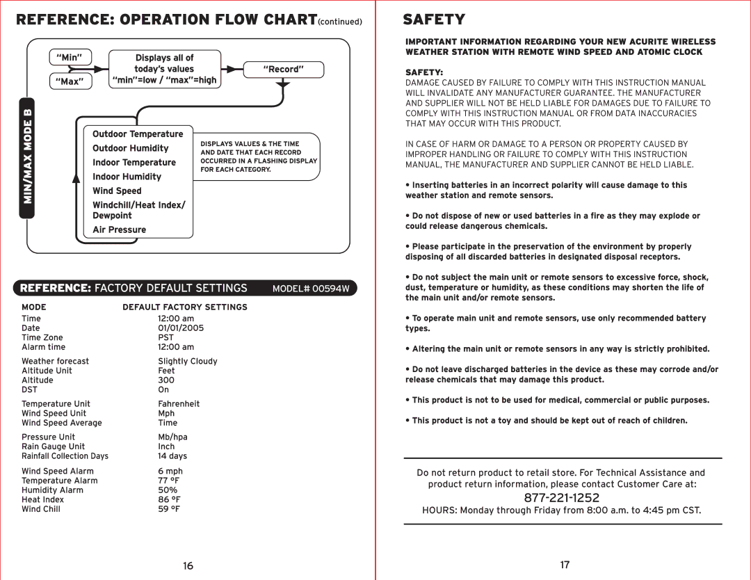 Acu-Rite 00594W instruction manual Reference Factory Default Settings 