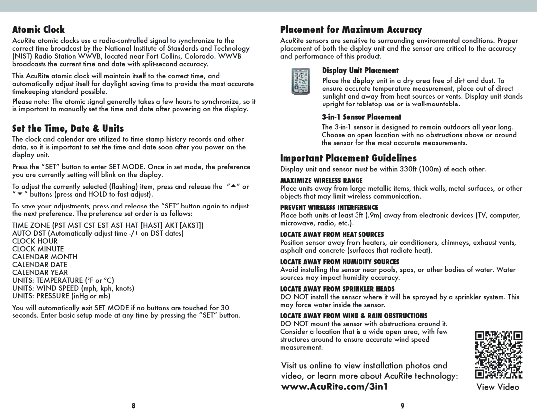 Acu-Rite 00608BPDI instruction manual Atomic Clock, Set the Time, Date & Units, Placement for Maximum Accuracy 