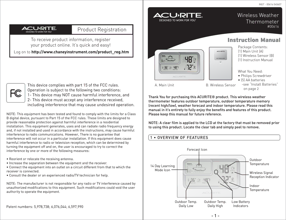 Acu-Rite #00616 manual 