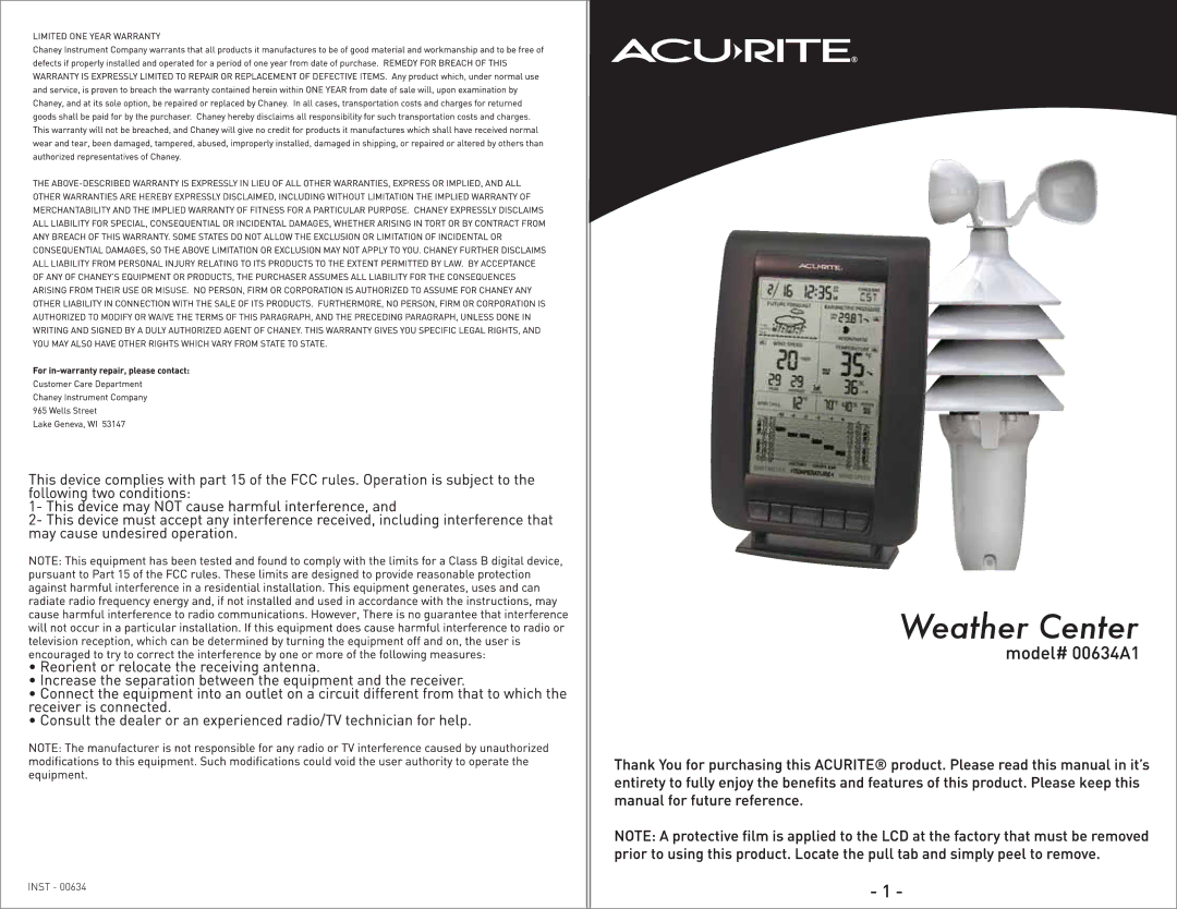 Acu-Rite 00634A1 manual 