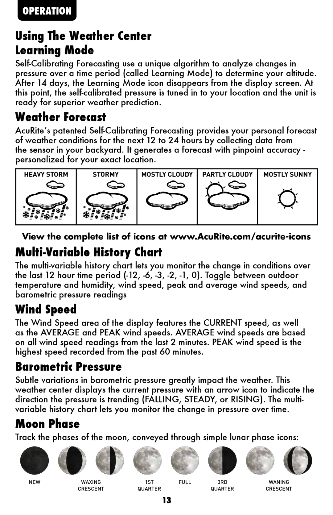 Acu-Rite 00639W Using The Weather Center Learning Mode, Weather Forecast, Multi-Variable History Chart, Wind Speed 