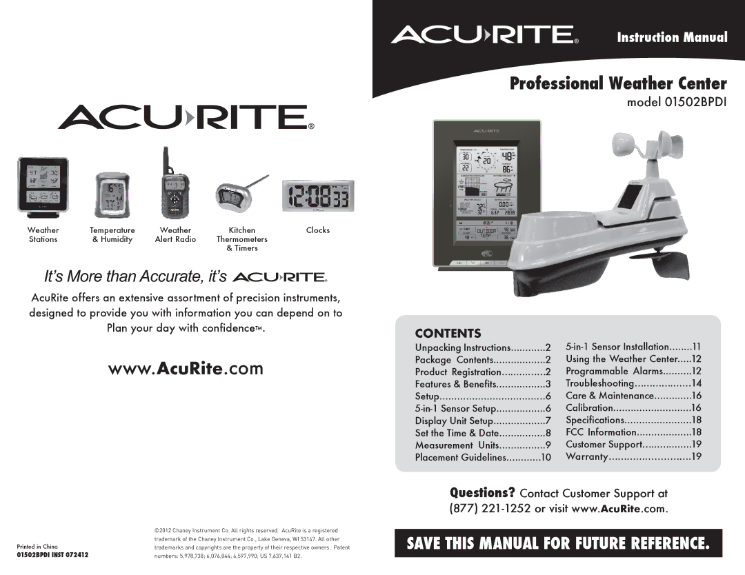 Acu-Rite 01502BPDI instruction manual Professional Weather Center 