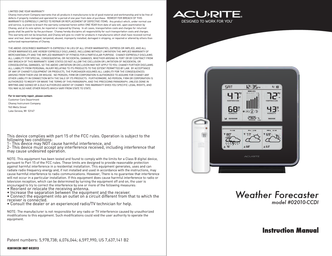 Acu-Rite 02010CDI, 02010-CCDI manual 