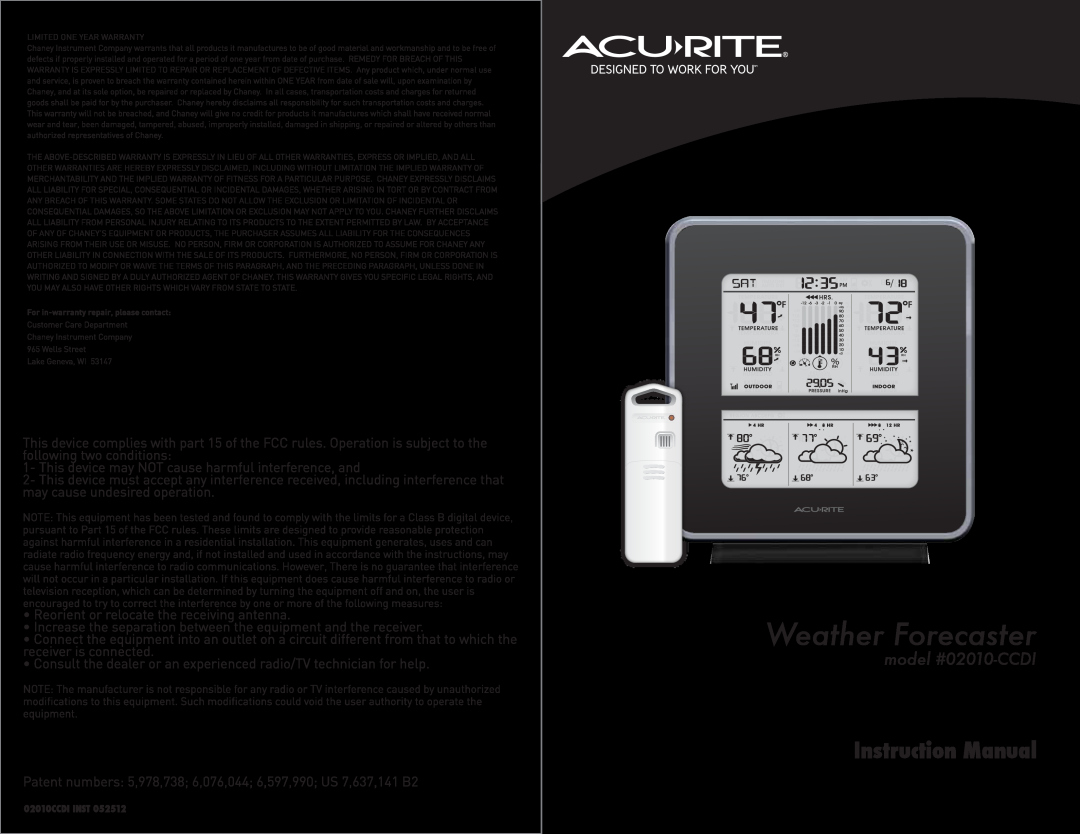 Acu-Rite 02010CDI, 02010-CCDI manual 
