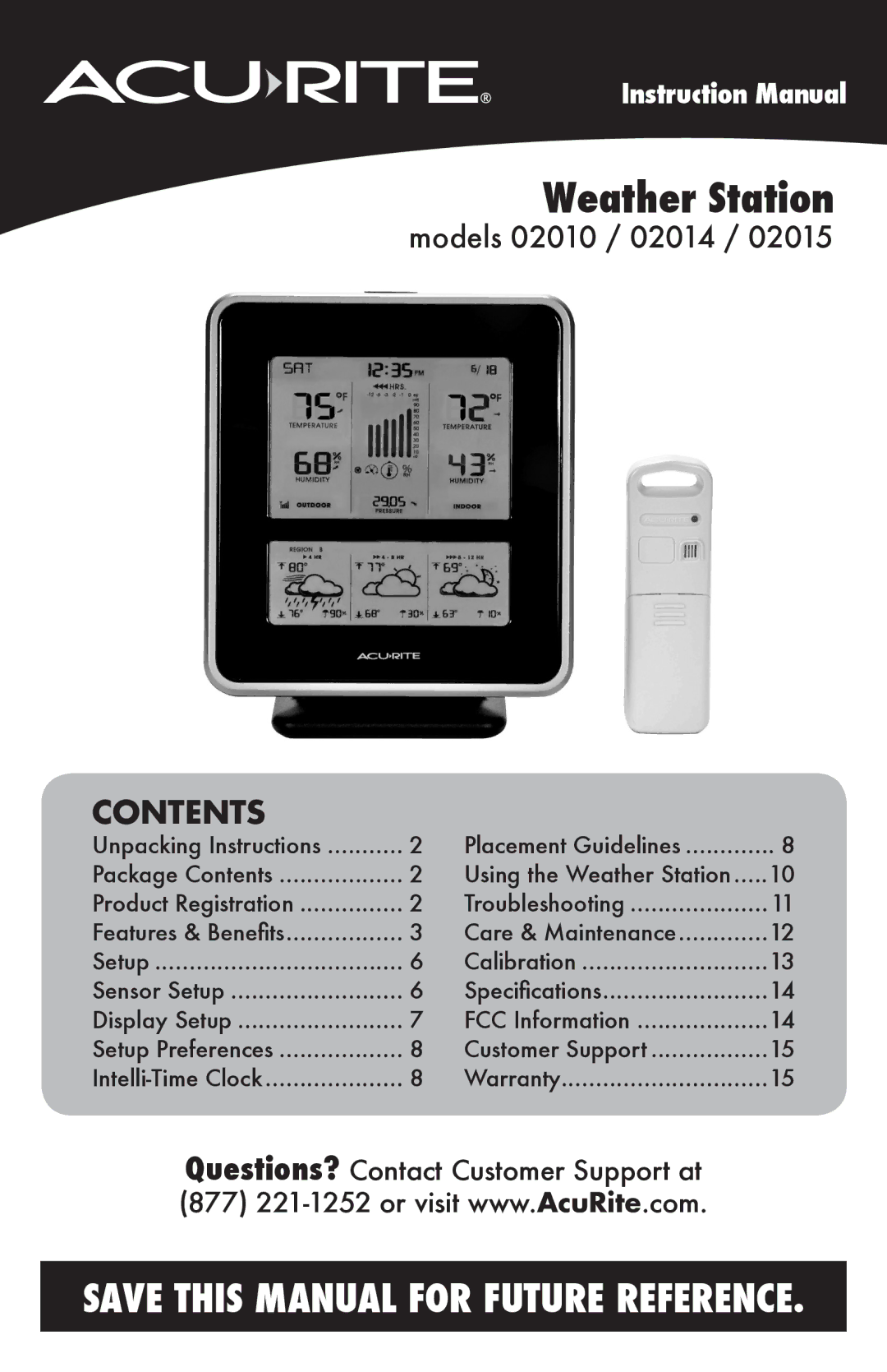 Acu-Rite 02010/02014/02015 instruction manual Weather Station 