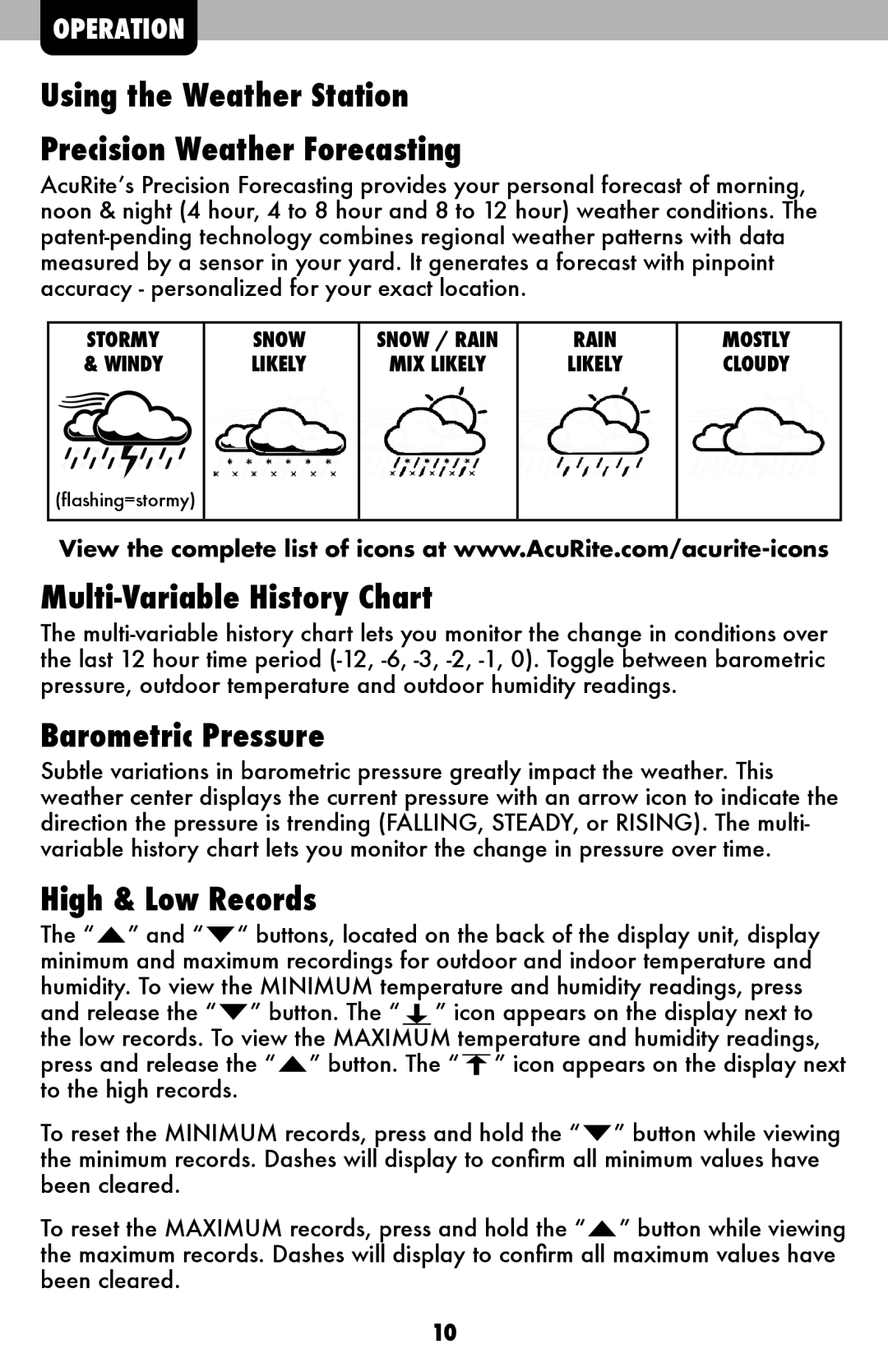 Acu-Rite 02010/02014/02015 Using the Weather Station Precision Weather Forecasting, Multi-Variable History Chart 