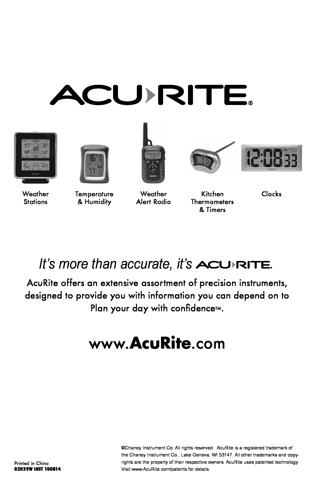 Acu-Rite instruction manual It’s more than accurate, it’s, 02029W INST 