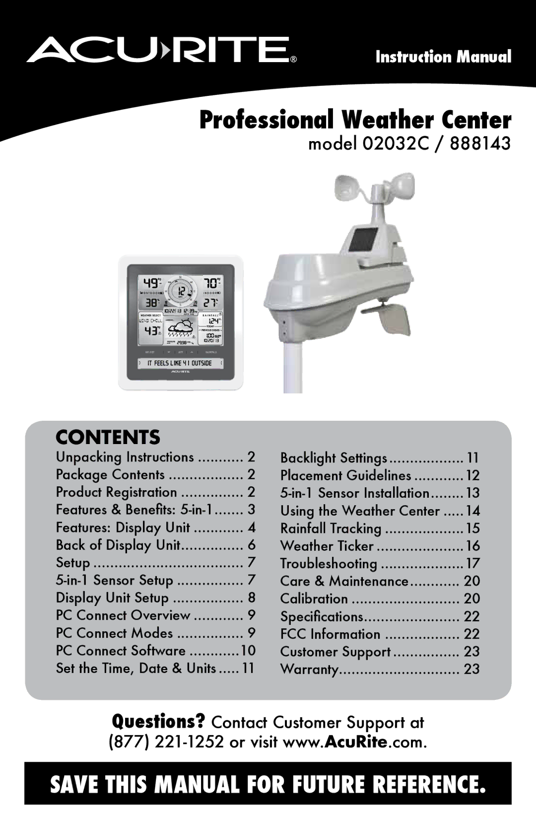 Acu-Rite 02032C / 888143 instruction manual Professional Weather Center 